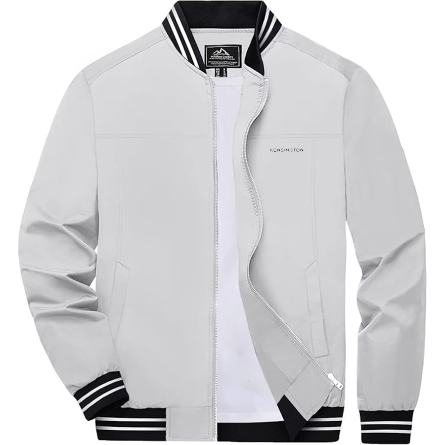 Men's Kensington Lightweight Zip-Up Bomber Jacket with Ribbed Collar and Cuffs Versatile Casual Outerwear