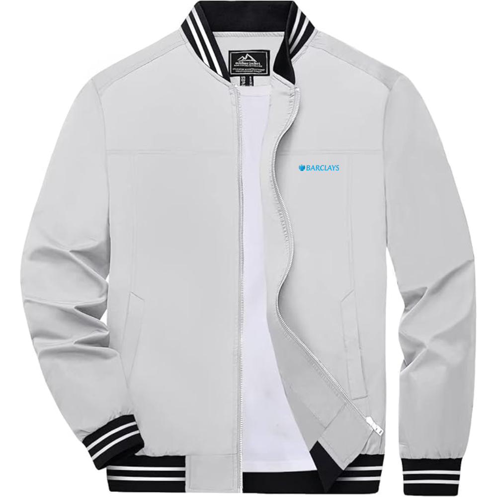 Men's Barclays  Lightweight Zip-Up Bomber Jacket with Ribbed Collar and Cuffs Versatile Casual Outerwear
