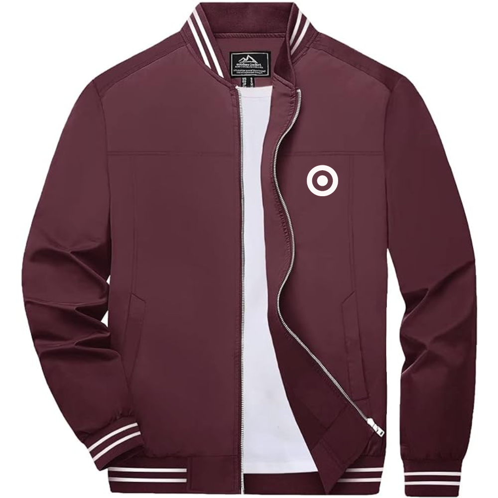 Men's Target  Lightweight Zip-Up Bomber Jacket with Ribbed Collar and Cuffs Versatile Casual Outerwear