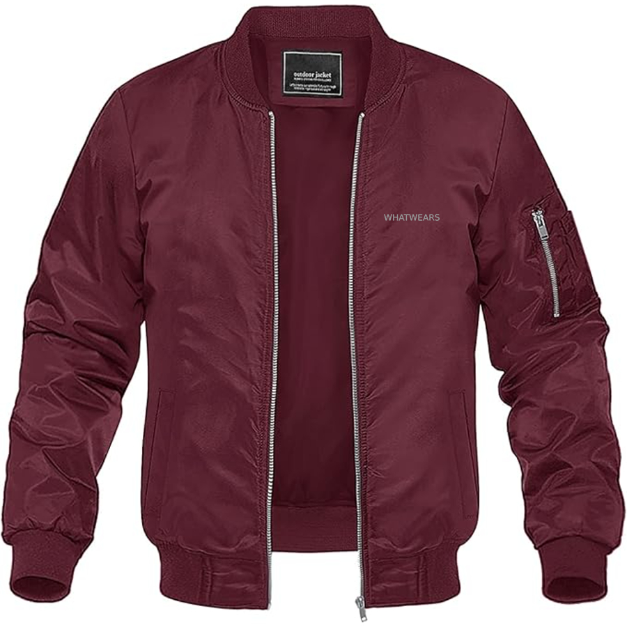 Men's WhatWears Logo Lightweight Bomber Jacket Windbreaker Softshell Varsity Jacket Coat