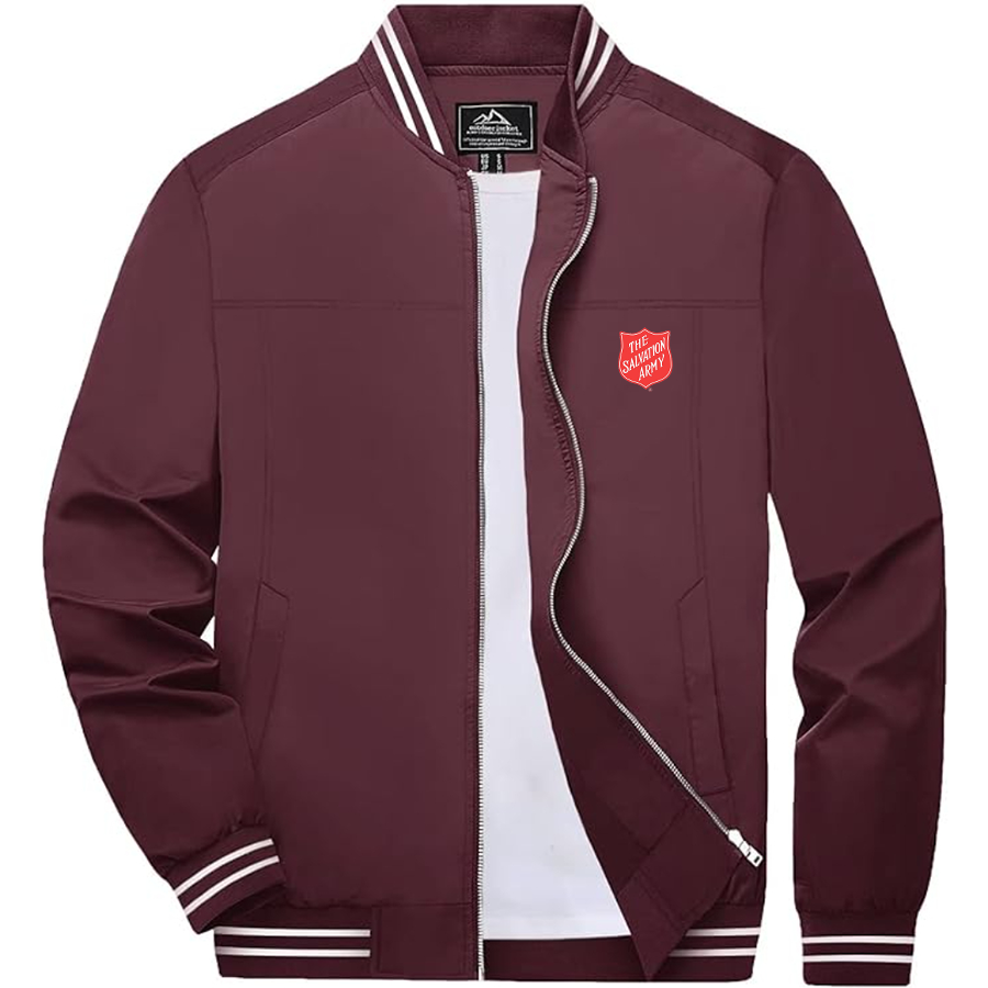 Men's  The Salvation Army Lightweight Zip-Up Bomber Jacket with Ribbed Collar and Cuffs Versatile Casual Outerwear
